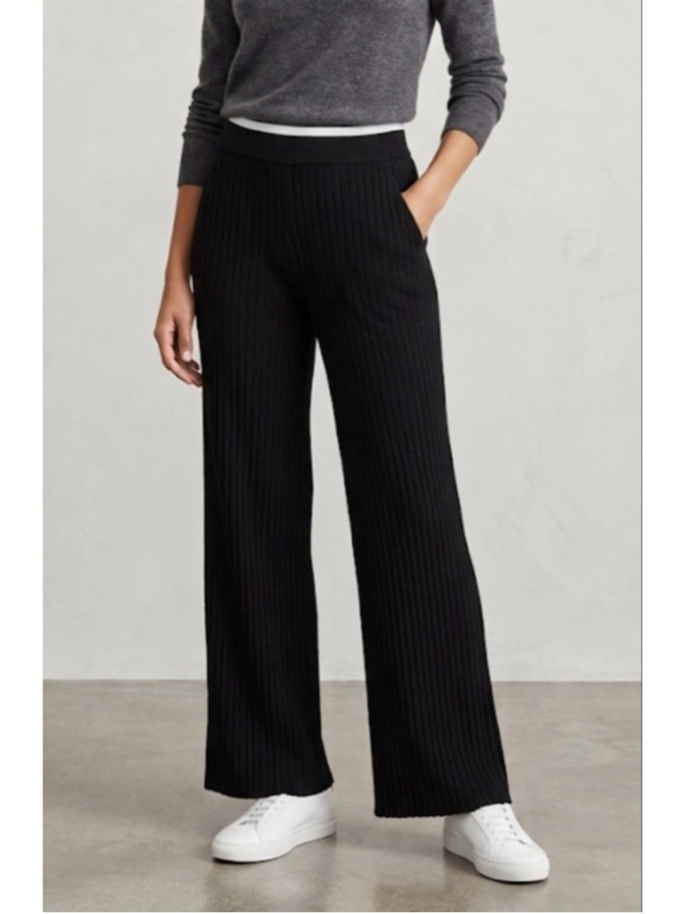 Women's Princess Polly Black Ribbed Knit Wide Leg Pants Size 8